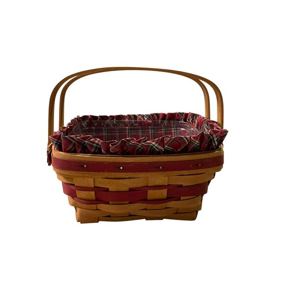 Vintage 1993 Christmas Collection Longaberger Bayberry Basket Plaid Fabric Plast - Picture 5 of 16